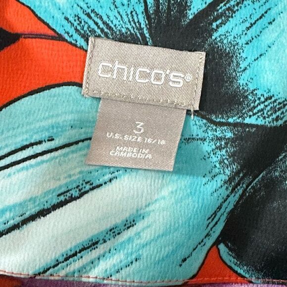 Chico’s Top Womens Sz XL Floral Tropical Iris Print Bateau Neck Blouse colorful - Picture 11 of 11